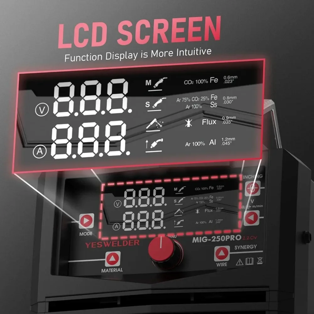 MIG-250 프로 알루미늄 MIG 용접기, 가스 MIG 무가스 플럭스 코어 용접기, MIG 리프트 TIG 스틱, 4 in 1 용접기, 250Amp, 220V