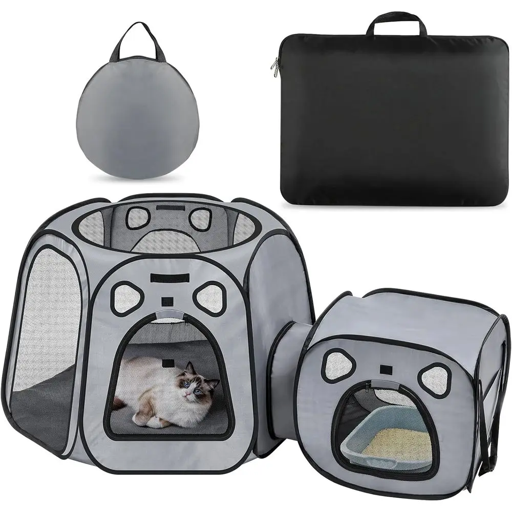 

Portable Large Cat Playpen with Litter Box Area, 600D Waterproof Tent for Indoor/Outdoor Use, Suitable for Kittens and Small Dog