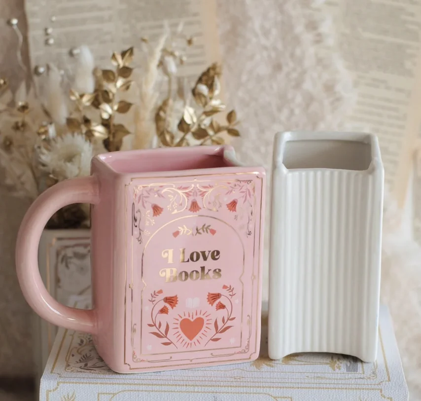 Creative Book Design Ceramic Coffee Cup, Golden Pattern Book Shaped Mug, Perfect Birthday Gift for Readers & Coffee Fans