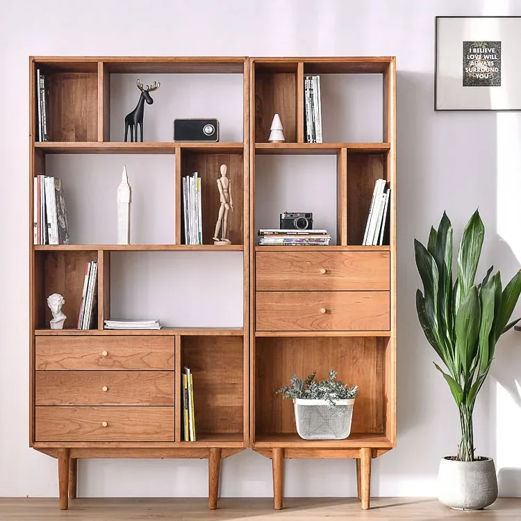 The product can be customized.Nordic solid wood bookcase, log against the wall, display case, modern household living room, mult