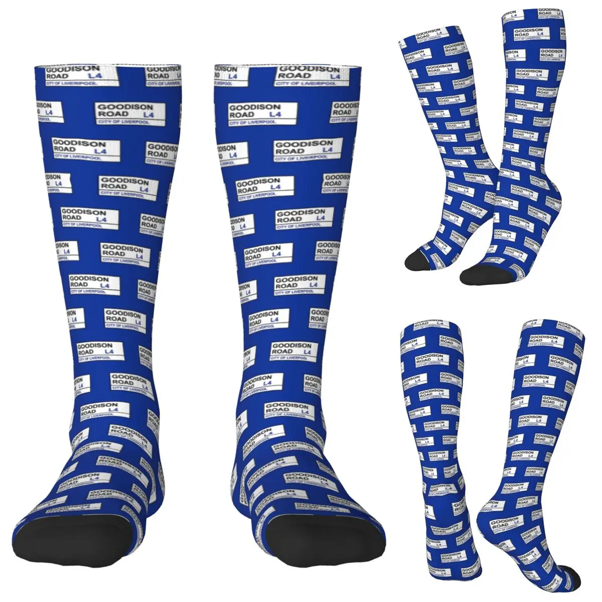 جوارب Everton Football Team Goodison Road Street Sign Socks Harajuku جوارب طويلة لجميع المواسم هدايا للجنسين