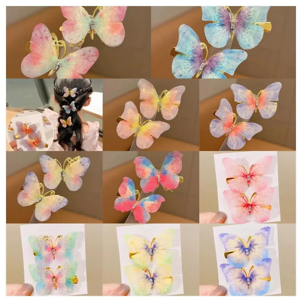 

2pcs Alloy Hair Clip Set Colorful Butterfly Hair Accessory Kids Bangs Clip Rhinestone Hairgrip Kids Barrettes Headdress