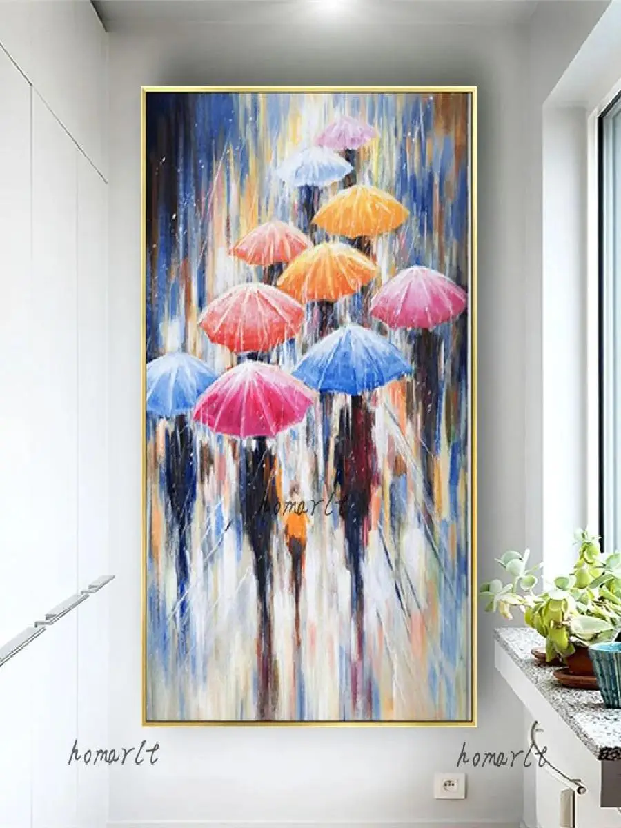 HandPainted Abstract Street Scene with Umbrellas Oil Painting on Canvas  Pop Indoor Home Decor Wall Art