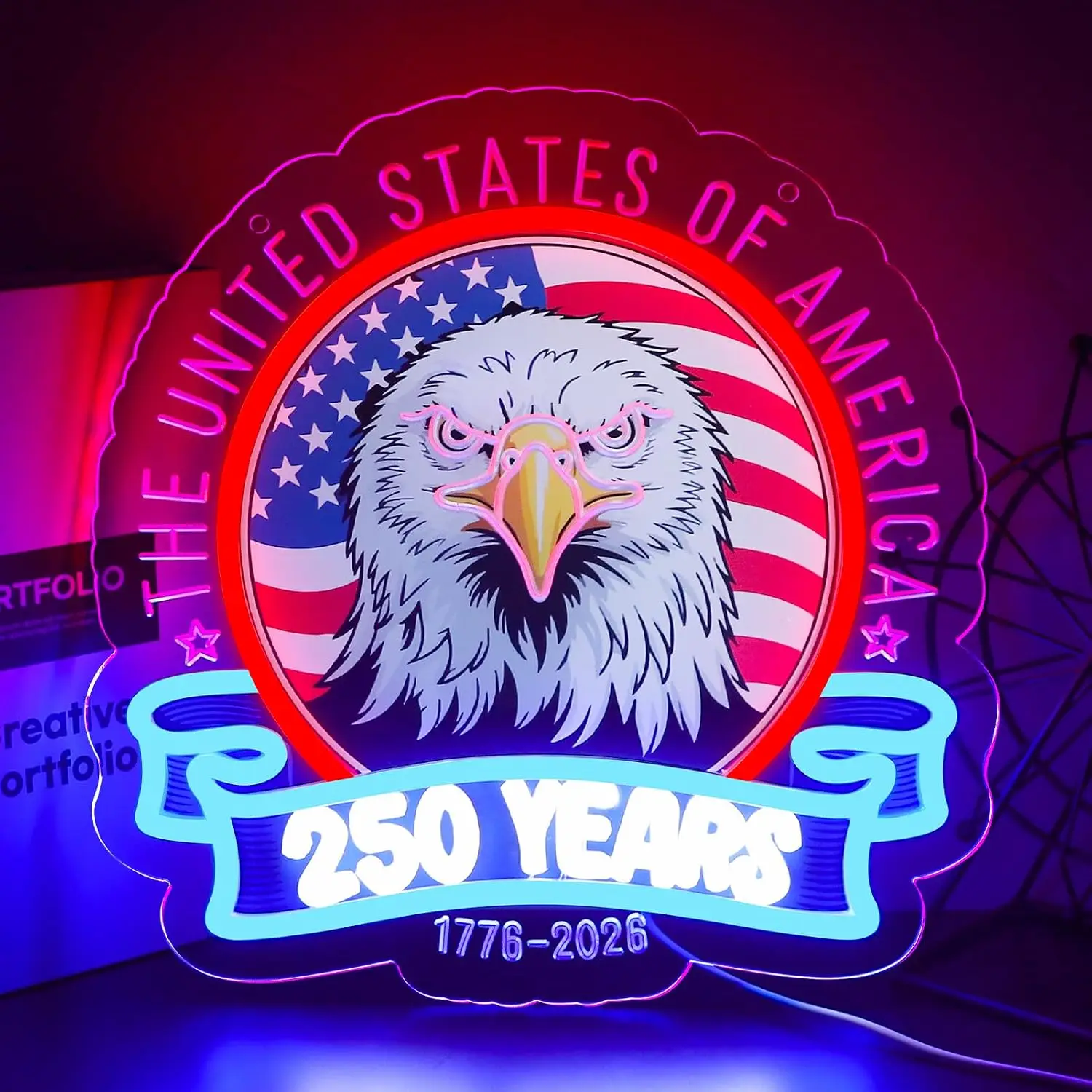 LED Neon Sign American Eagle US Flag 250 Years Patriotic Wall Light USB Neon Lamp for Home Bar Man Cave Party Wall Art Decor