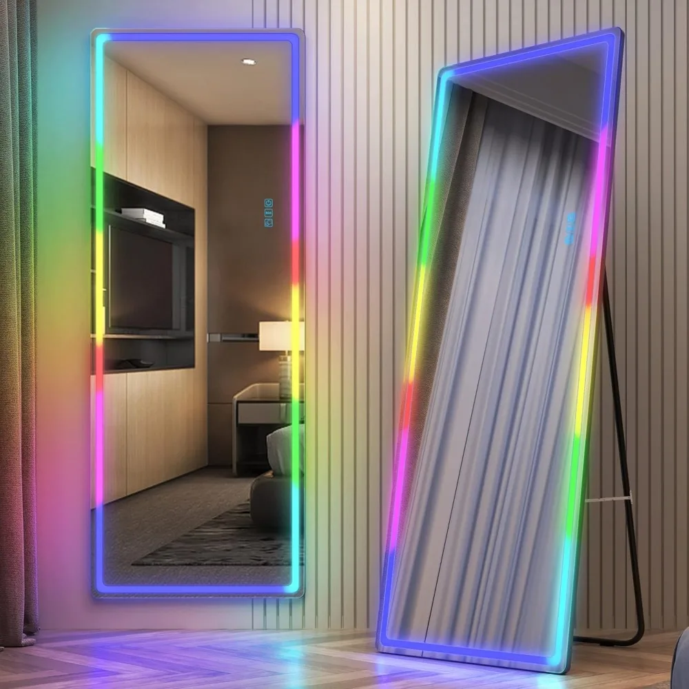 Full Length Floor Mirror with Lights, 63 X 22 Floor Standing Mirrors, RGB LED Mirrors, Light Up Mirror for Bedroom Living Room