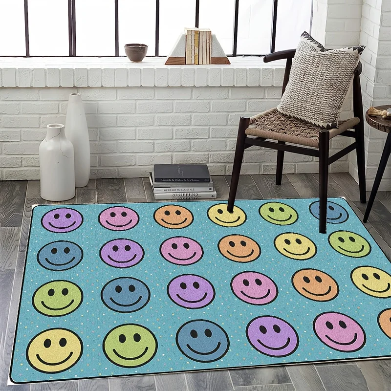 Colorful Happy Face Large Carpet Area Rug Living Room Bedroom Carpet Machine Washable Non Slip Floormat for Home Indoor Decor