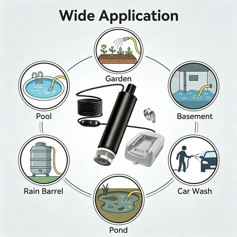 

for Dewalt 18V/20V Battery Portable 500GPH Water Transfer Pump Powered Deep Well Submersible Water Pump For Garden,Camping, Pool