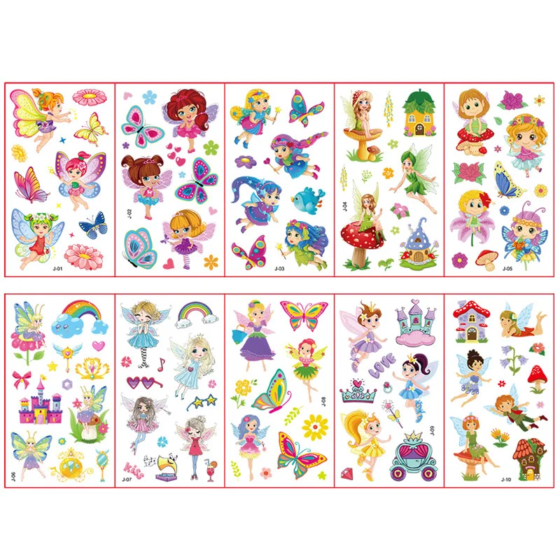 10 Sheets/Set Cartoon Flower Fairy Temporary Tattoos Stickers for Kids Girls Boys Art Fake Tatoo Waterproof