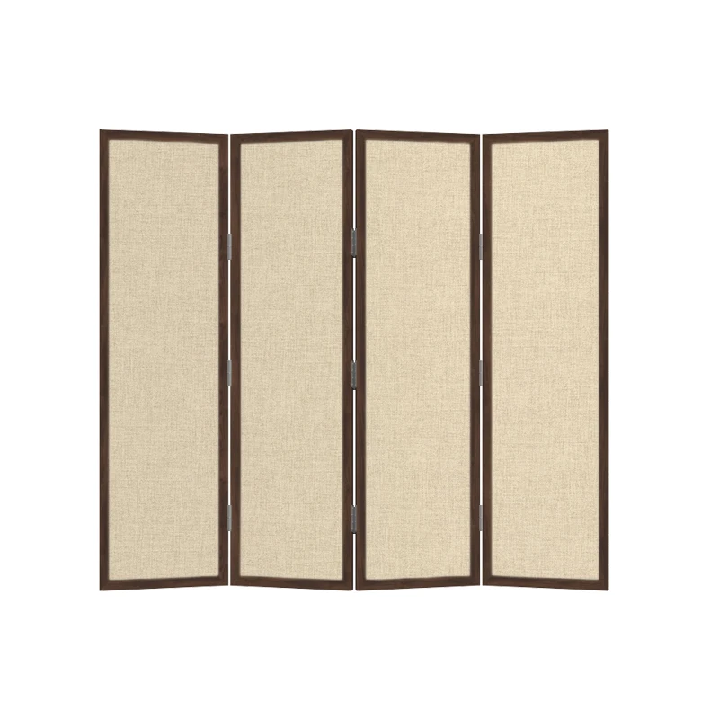 Japanese cream style solid wood new Chinese screen partition living room folding mobile home blocking tea room retro zen - Image 5