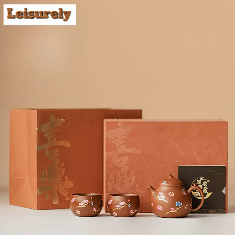 

Plum Blossom Five Blessings Purple Clay Tea Set Complete Set Aesthetic Tea Ceremony Set Teapot and Tea Cup Set Tea Items Craft