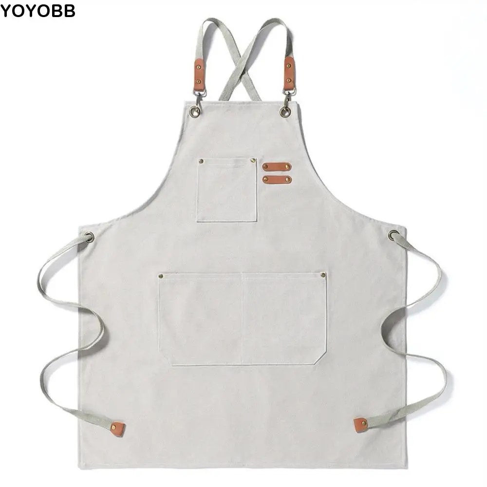 

Water Proof Thickened Canvas Apron Wipe Hands With Tool Pocket Kitchen Halter Neck Apron Oil Proof Multi-functional