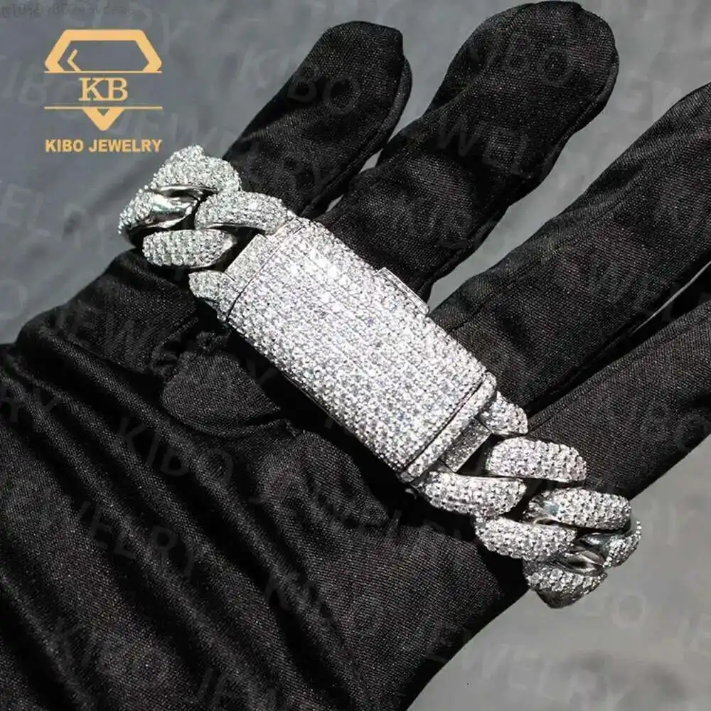 

Hip Hop 20mm Bracelet 925 Silver Diamonds Vvs Moissanite White Gold Plated Cuban Link Bracelet for Men