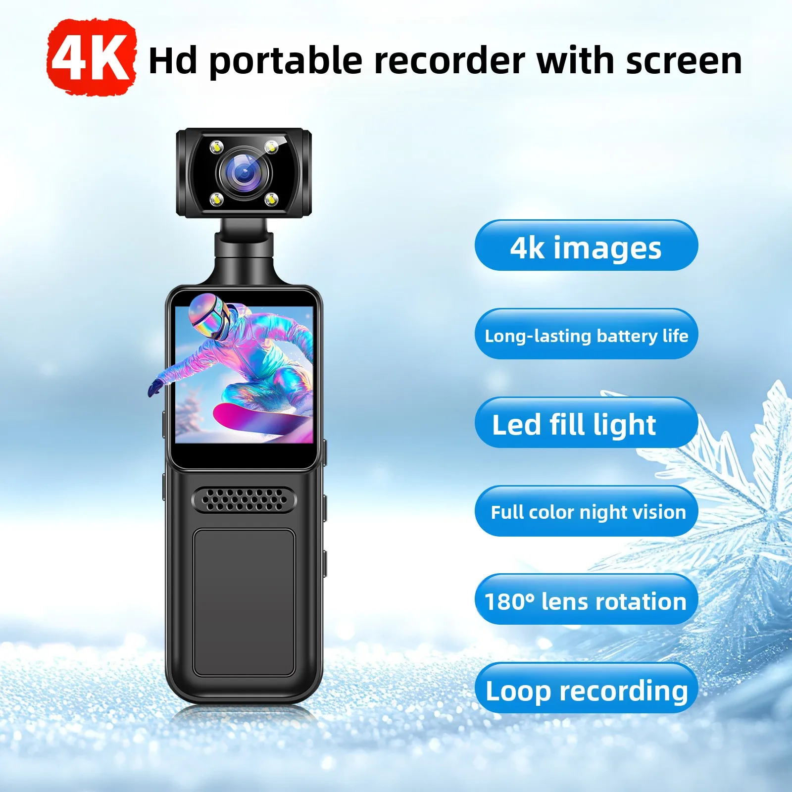 

M12 Handheld Pocket Camera, Portable Body Camera with Back Clip, Sports Action Cam for Cycling, Outdoor Recording