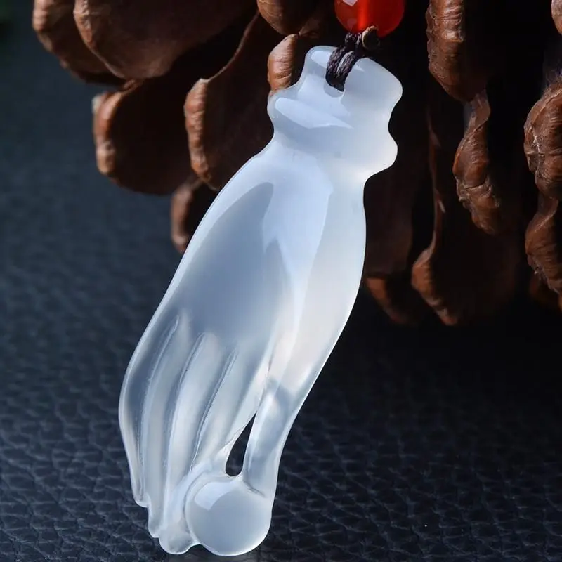 Jade Marrow Guanyin Buddha Hand Pendant Ice White Jade Marrow Women's Pendant Buddha Hand Pendant Child Jade