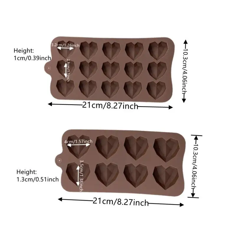 15/8 Cavity Diamond Heart Silicone Chocolate Mold 3D Heart Cake Accessories Molds DIY Ice Cubes Biscuit Pastry Baking Mould