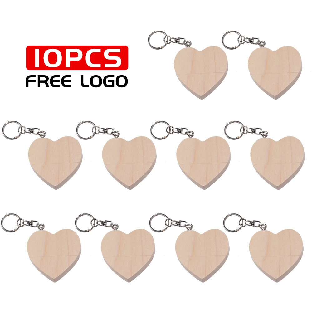 

JASTER 10 PCS LOT USB Stick 128GB Wooden Heart USB Flash Drive 64GB Walnut Wood Box Pen Drive 32GB Wedding Gift U Disk 16GB 8GB