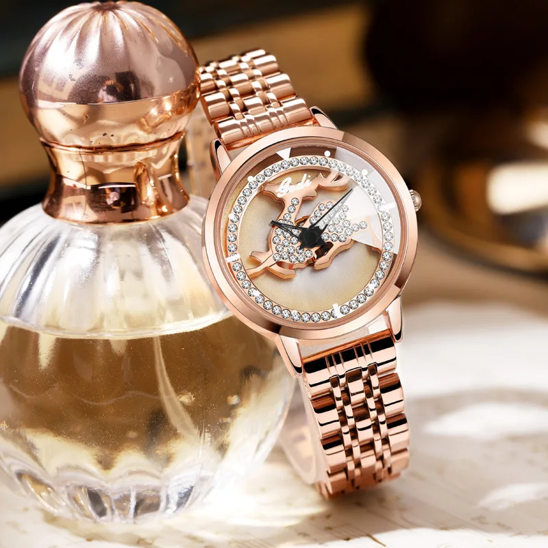 

Women’s Creative Rotating Dial Quartz Watch Elegant Stainless Steel Bracelet Waterproof Fashion Wristwatch Gift