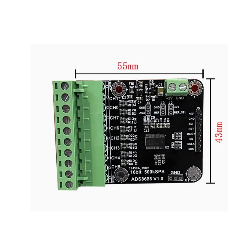 ADS8688 16 bit sampling rate 500KSPS 8-channel ADC data acquisition module with single and dual stage inputs