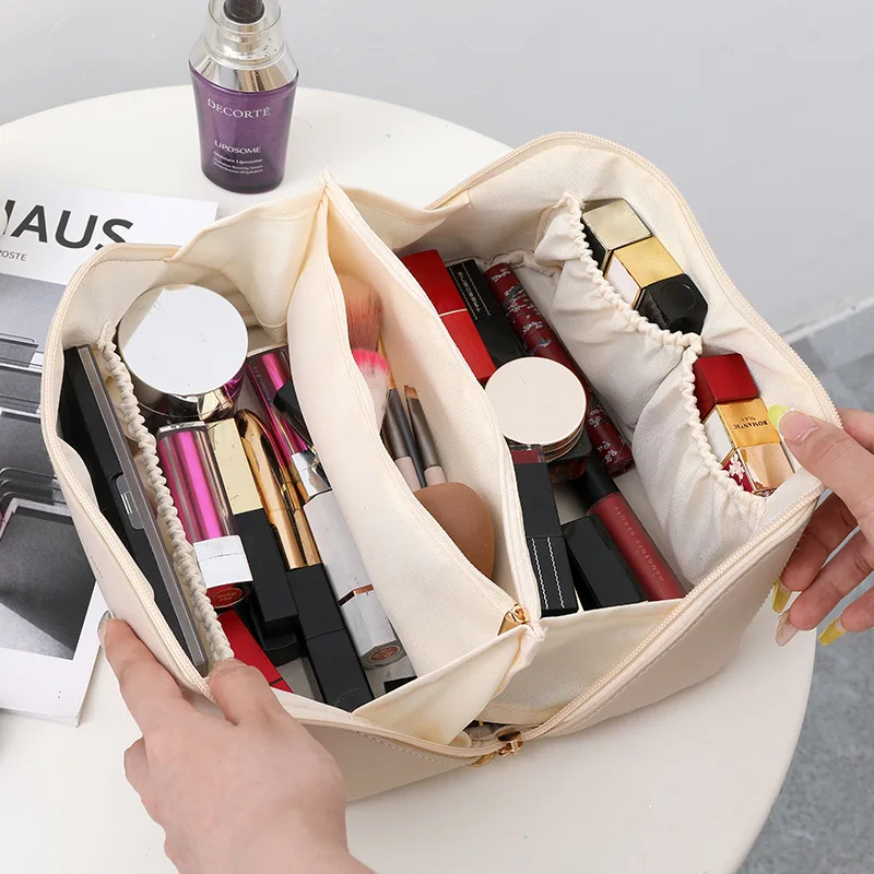 Large Capacity Makeup Bag Women Portable Cosmetic Bags Leather Waterproof Toiletries Storage Multifunction Travel Make Up Cases