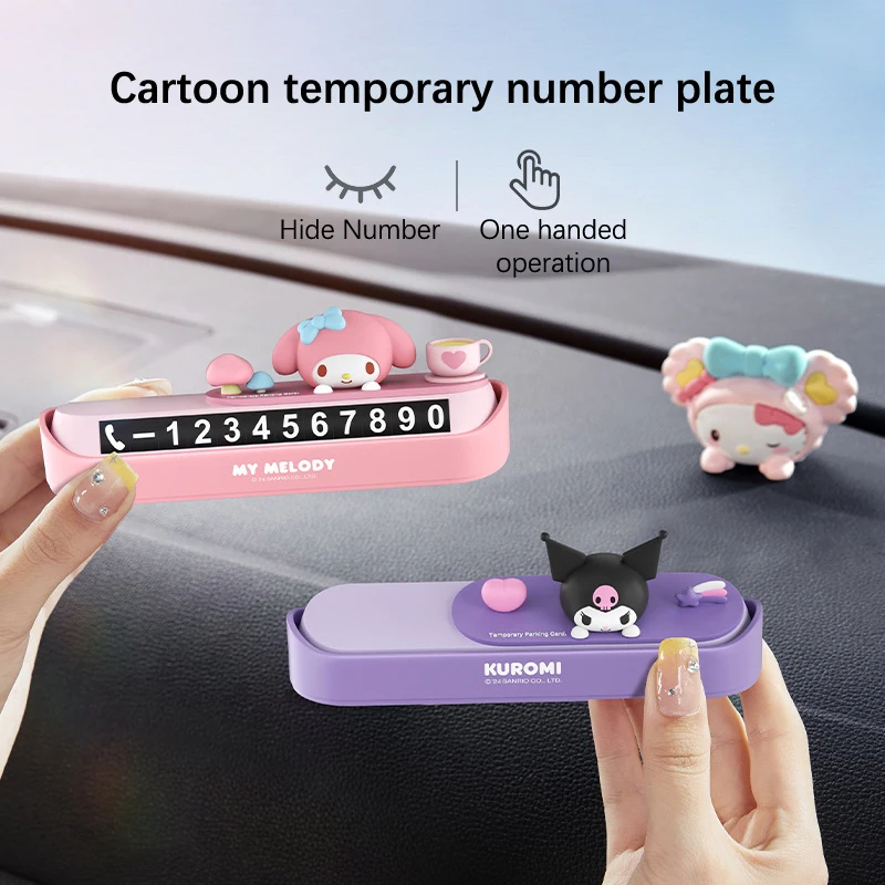 Sanrio Hello Kitty Car Parking Sign Hidden Temporary License Plate Cinnamoroll Kuromi Melody Phone Number Plate Car Interior