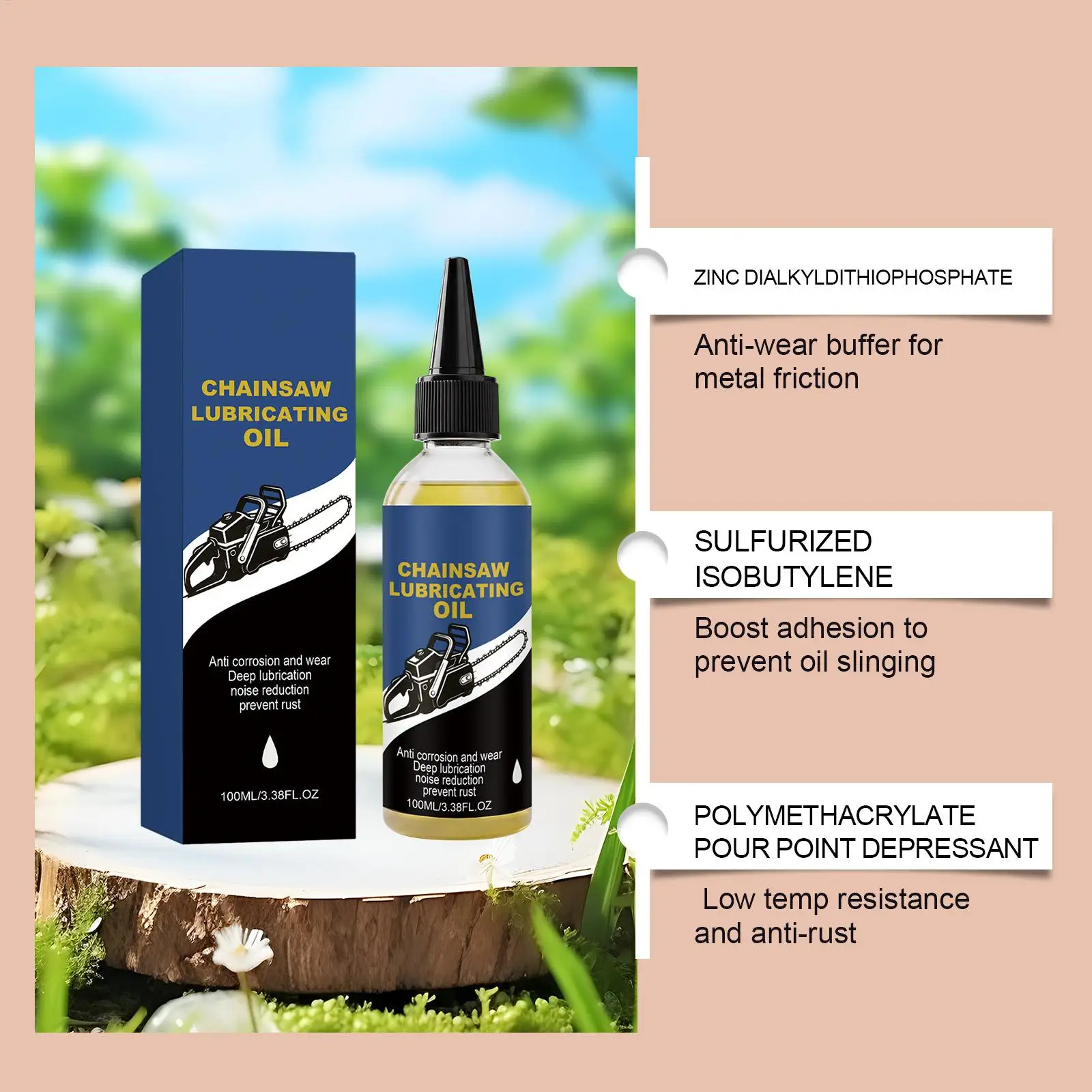 Aceite para Motosierra 100ml, Lubricante Antioxidante de Acción Rápida para Podadoras Eléctricas y de Gasolina, para Recorte de Árboles