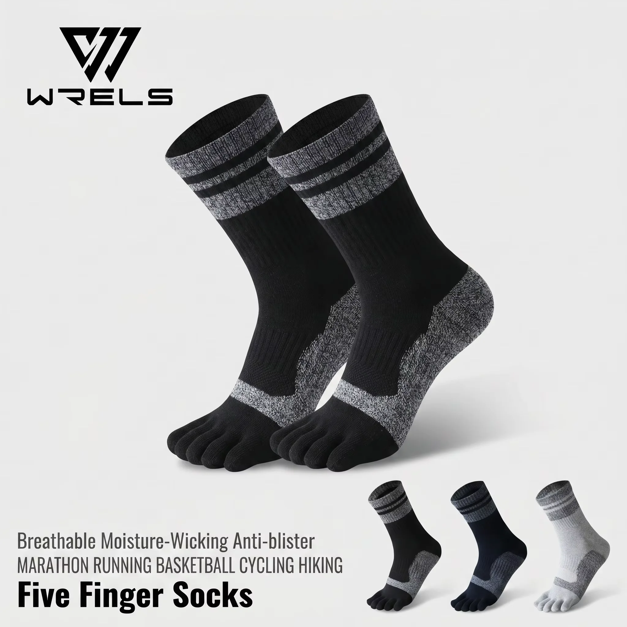 WRELS 1/2/3 Pairs Toe Socks Five Finger Socks Running Athletic Socks Arch Support Men Anti Blister Moisture Wicking Hiking Socks