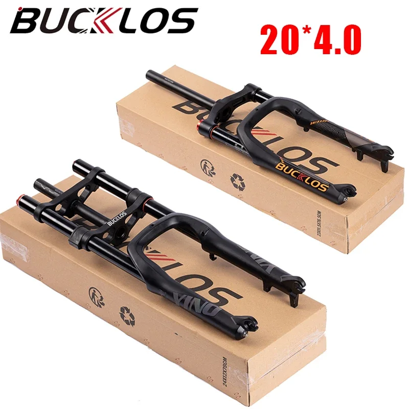 BUCKLOS 20*4.0 Snow Bike Fat Front Fork Magnesium Alloy Hook MTB Fork 135mm Travel Suspension Air Fork for E-bike Mountain Bike