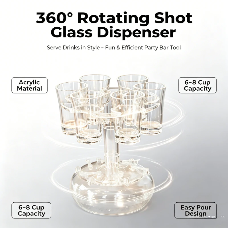 Bartender Tool Clear With 6 Shot Glasses for Bar, Party, Home Wine Set Bar Accessories Beer Dispenser Rack Wine Dispenser