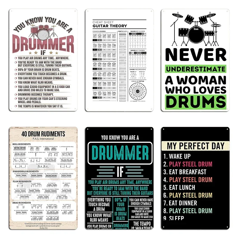 You are a drummer if Design for a Drummer Band Member Music Theory for Guitar Cheat Sheet Metal Wall Custom Pub Tin Sign Poster