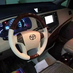 DIY Hand Sewing Braid Car Steering Wheel Cover for Toyota Old Sienna 2011 Special Imitation Peach Skin Leather Car Accessories