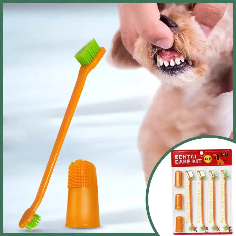 Pet Double headed Toothbrush Set Double Head Dog Toothbrush Dog Cat Oral Cleaning Cat Dog Convenient Finger Brushes