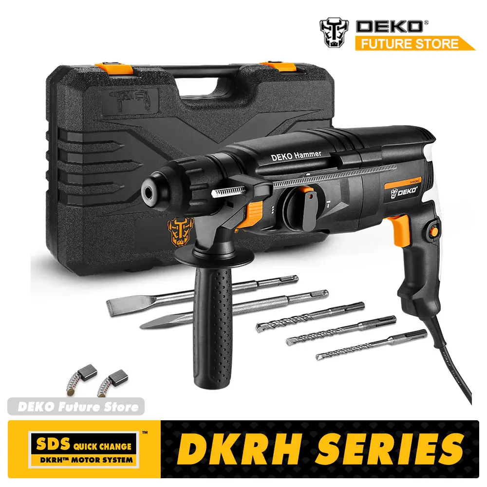 Martelo rotativo multifuncional com bmc & acessórios básicos perfurador de broca elétrica deko dkrh series