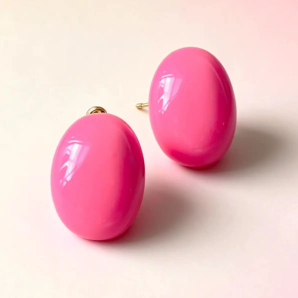 Dopamine Earrings Hot Pink Oval Enamel Studs for Women Girls Trendy Y2K Fashion Party Jewelry Cute Colorful Summer Beach Gift