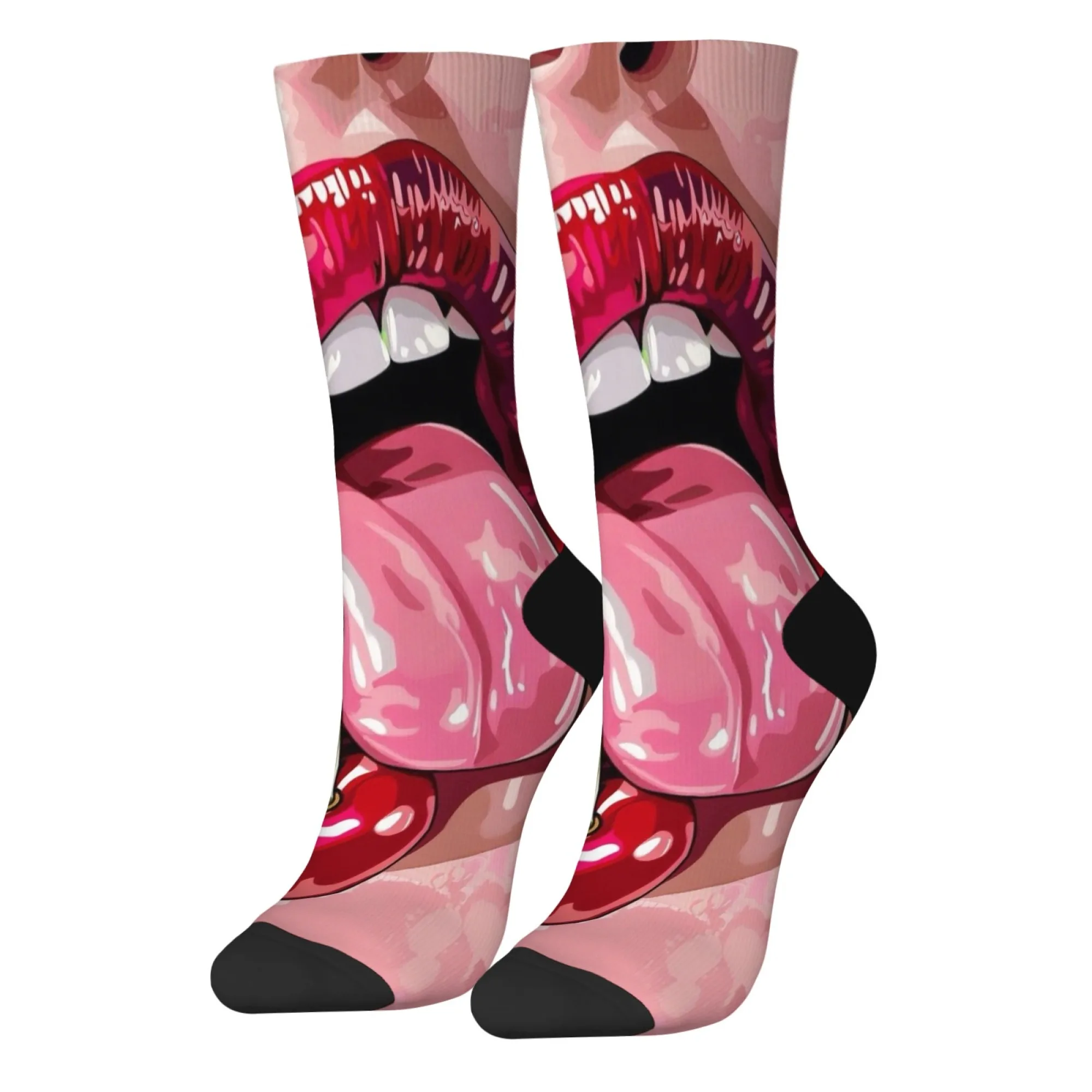 Starke Herrensocken mit rotem Lippendruck, bequeme, atmungsaktive, rutschfeste Socken, Neuheit, Harajuku, Straße, Hip Hop, lässige Crew-Socken, Geschenk