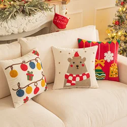 Decoration Cushion Cover Christmas Santa Snowflake Pillow Case Cotton Square Embroidery Pillow Cover 45x45cm