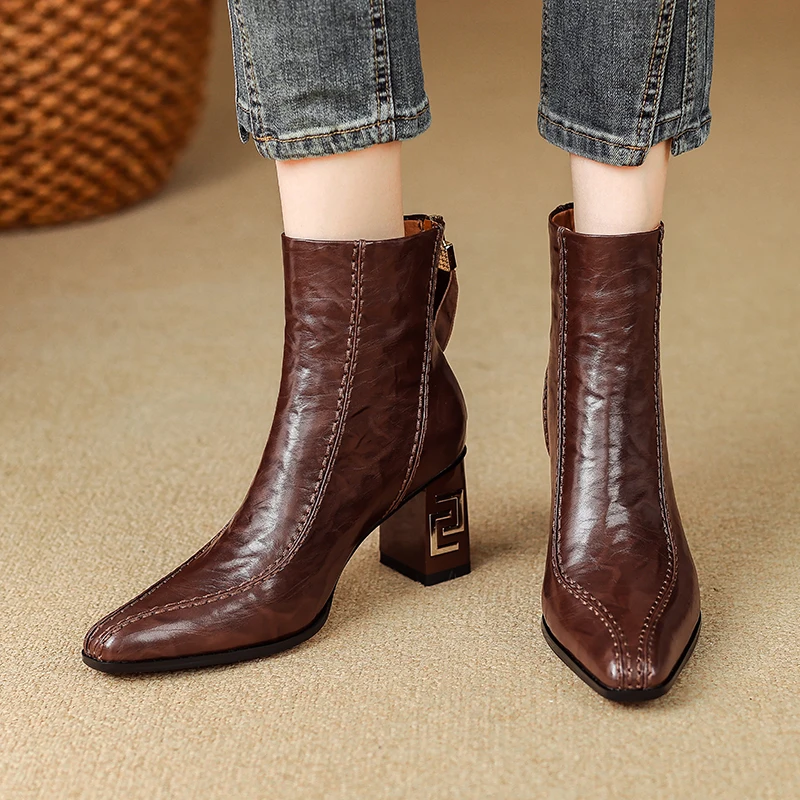 

Handmade Genuine Leather Women Ankle Boot Pointed Toe High Heel Large Size Women pumps fashion women boots Chelsea Booties