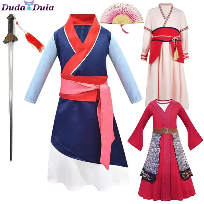 Girls Mulan dress Halloween princess costumes summer toddler Mulan dress birthday party girls gongfu sword Chinese clothes