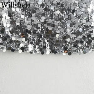 Willshela-Mini saia de lantejoulas de cintura alta feminina, monocromática, zíper lateral, vintage, chique, senhora, moda feminina 6 principais vendas saia com brilhantes - №4