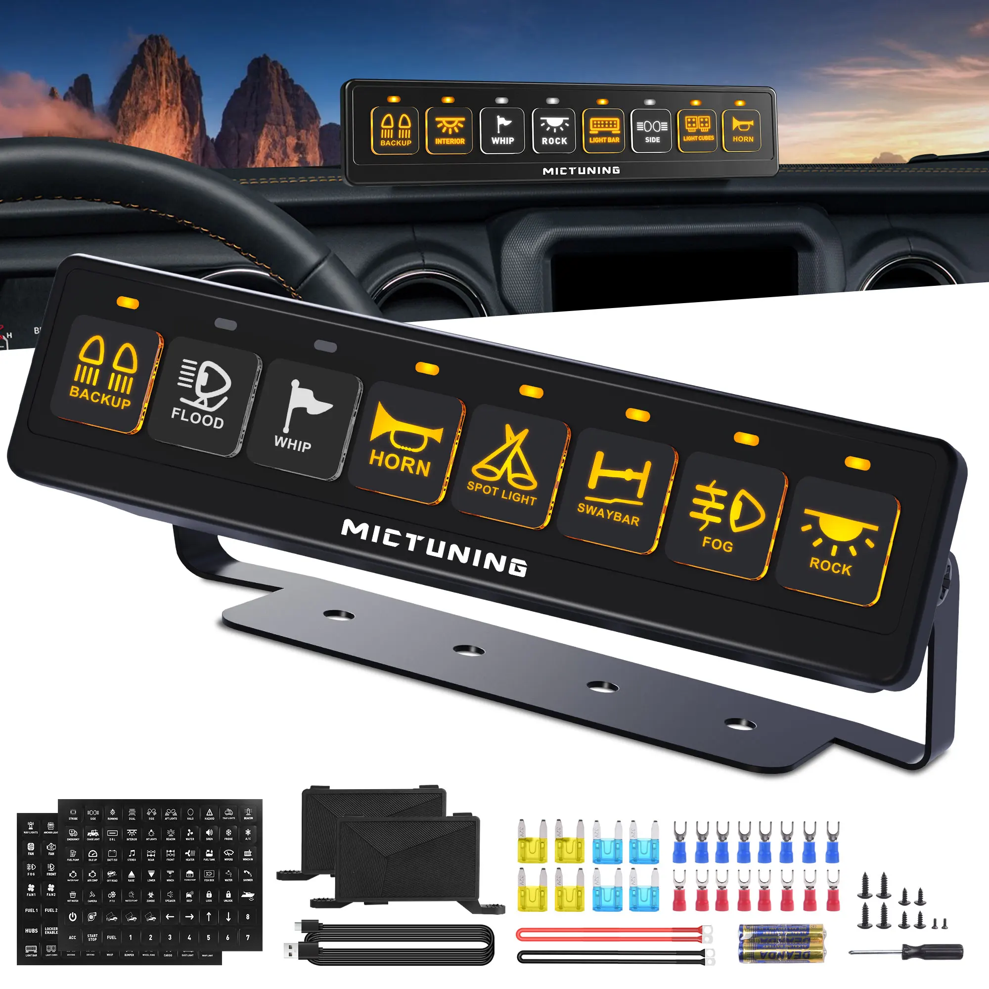 MICTUNING BC80 Wireless Switch Panel, Dual Power Hubs, 4 Control Modes, for 12V 24V Dual Battery Vehicle Off Road Truck Marine