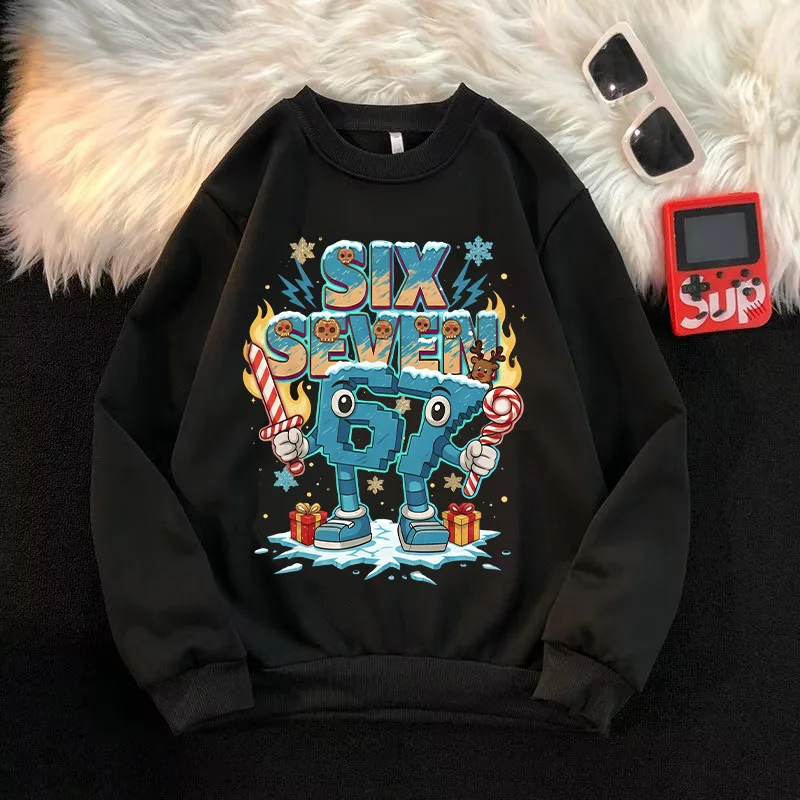 

Steal A Brainrot Thin Sweatshirt Cartoon Six Seven Printed Sweatshirts Cute Round Neck Tops Outfits Spring Autumn Base Clothing