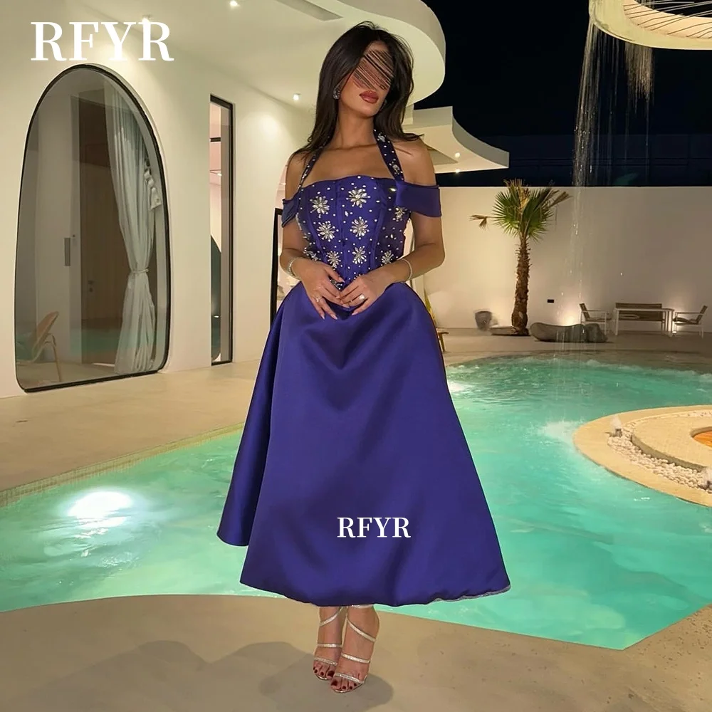 

RFYR Tea Length Party Dress Beading Prom Dress A Line Formal Occasion Dresses for Women مناسبة رسمية Customized