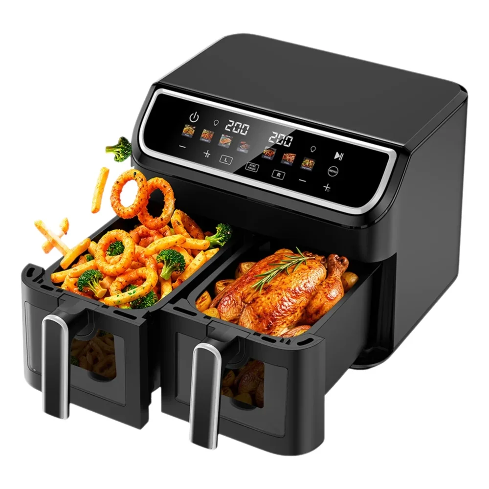 9L XXL Dual-Heißluftfritteuse mit zwei Körben, SYNC Match Cook, unabhängige Doppelsteuerung, 7 Lebensmittelvoreinstellungen, Braten, Backen, Aufwärmen, 2000W LED-Farbdisplay
