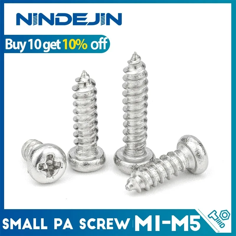 NNDEJIN Cross Round Head Electronic Small Screw Glasses M1 M1.2 M1.4 M1.7 M2 M3 M4 M5 M6 Nickely Carbon Steel Tapping Wood Screw