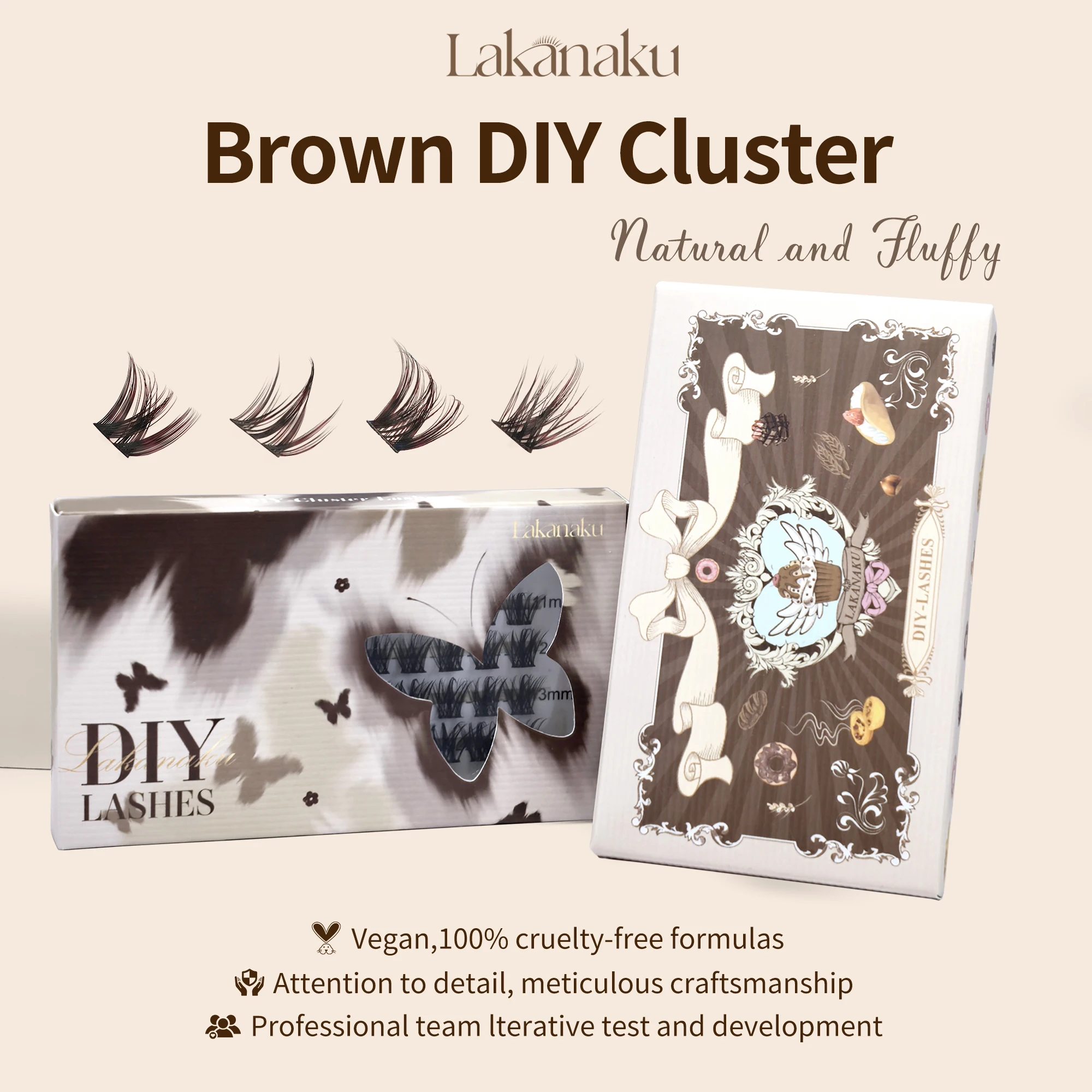 LAKANAKU Brown DIY Lashes Clusters Eyelash Extensions Volume Fans for Beauty Makeup