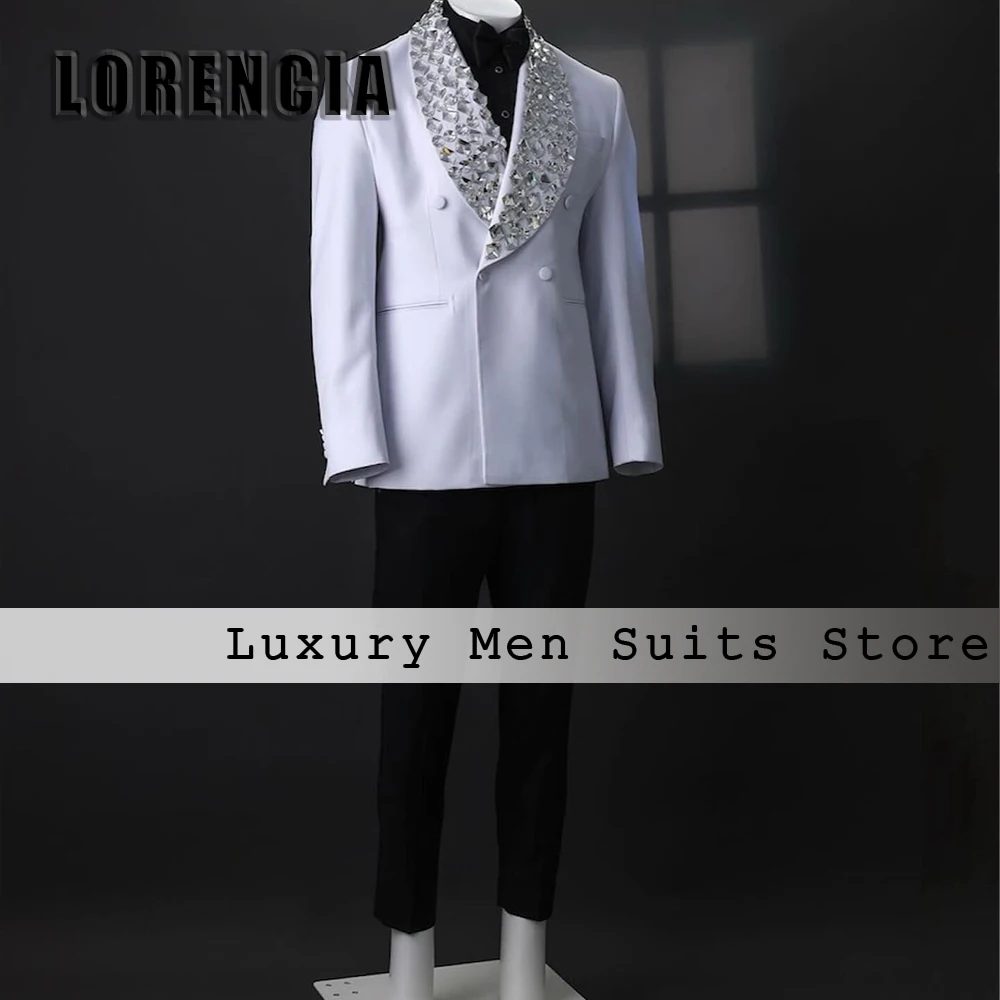

Elegant Rhinestone Suits for Men 2 Pieces Double Breasted Wedding Party Outfits Customized Blazer Pants traje juvenil masculino
