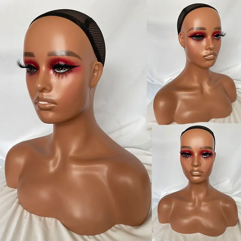 Superskin Long Eyelashes Mannequin Head For Hair Wigs Cheap Mannequin Head With Shoulder Manikin PVC Head Bust Wig Head Stand