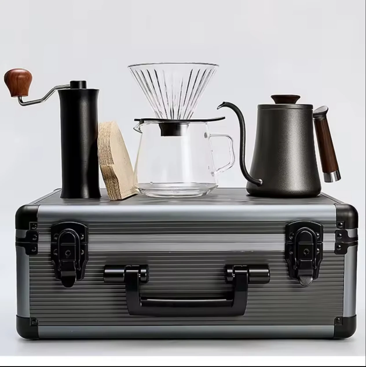 2024 travel suitcase Hand made coffee tool Bean grinder filter cup sharing pot Gift Camping portable outdoor coffee pot gift box