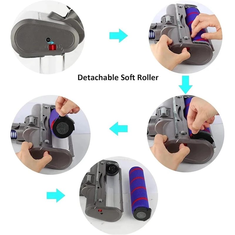 AB43 Для-Dyson-V15-V11-V10-V8-V7-Пылесосы-Насадка-Мягкая роликовая щетка-Замена-С пыль-Светильник-Для гардероба-Сылесос