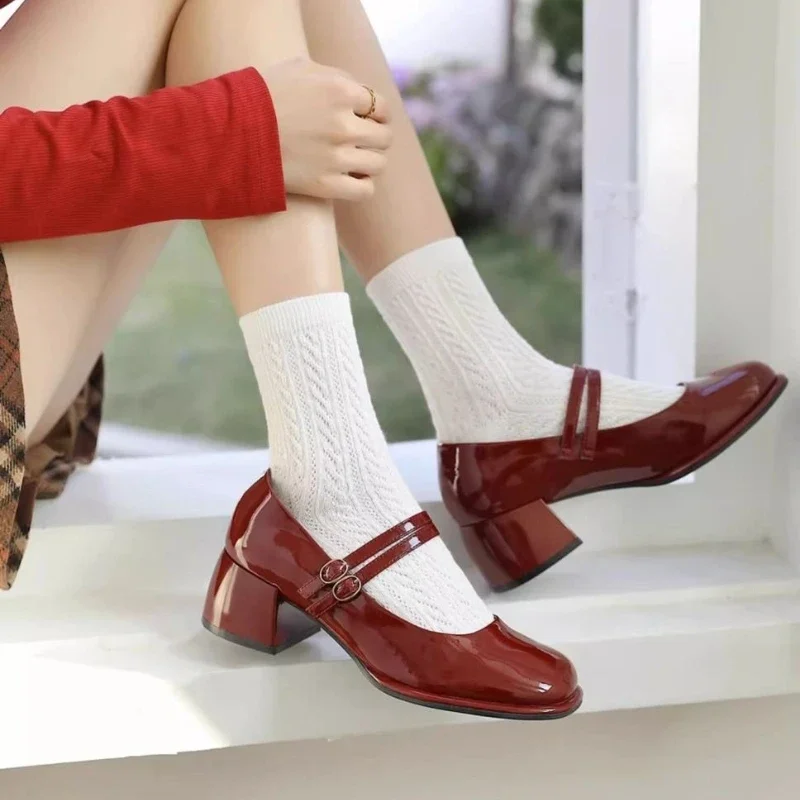 

Retro Mary Jane Women's Shoes Red Bridal Wedding Shoes 2025 Spring Autumn New Arrival High Heel Chunky Heel Elegant Single Shoes