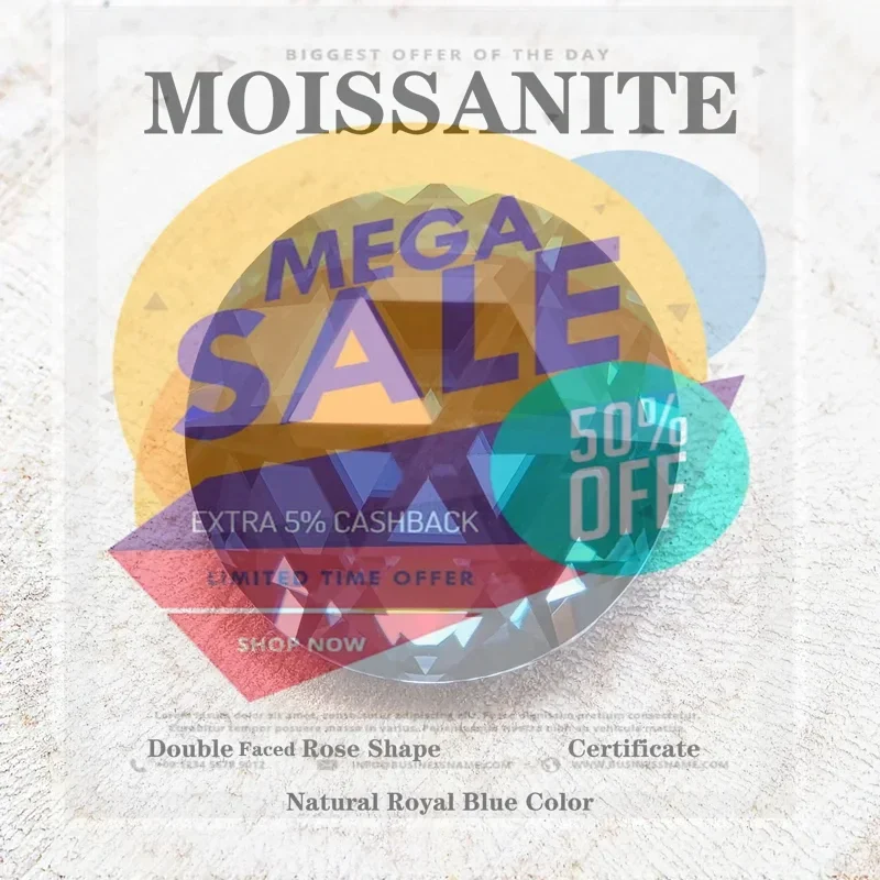 Moissanite Stone Double Faced Rose Shape Natural Royal Blue Color for DIY Top Charms Jewelry  Making Gift with Certificate